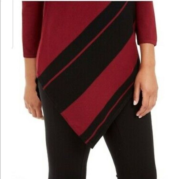 Alfani Red/Black Striped Asymmetrical Tunic - Picture 3 of 5